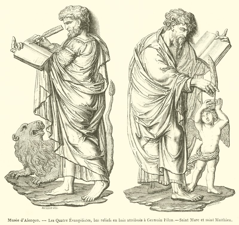 Museo di Alençon, I quattro evangelisti, bassorilievi in legno attribuiti a Germain Pilon, San Marco e San Matteo da French School