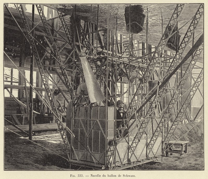 Gondola del pallone di Schwarz (incisione) da French School