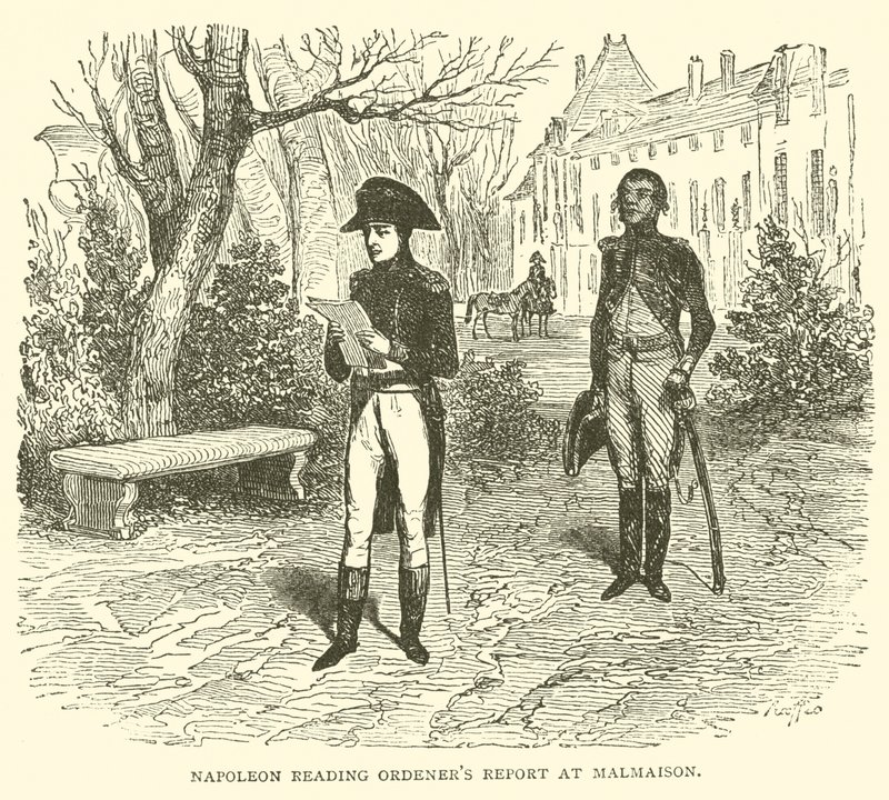 Napoleone che legge il rapporto di Ordener a Malmaison da French School