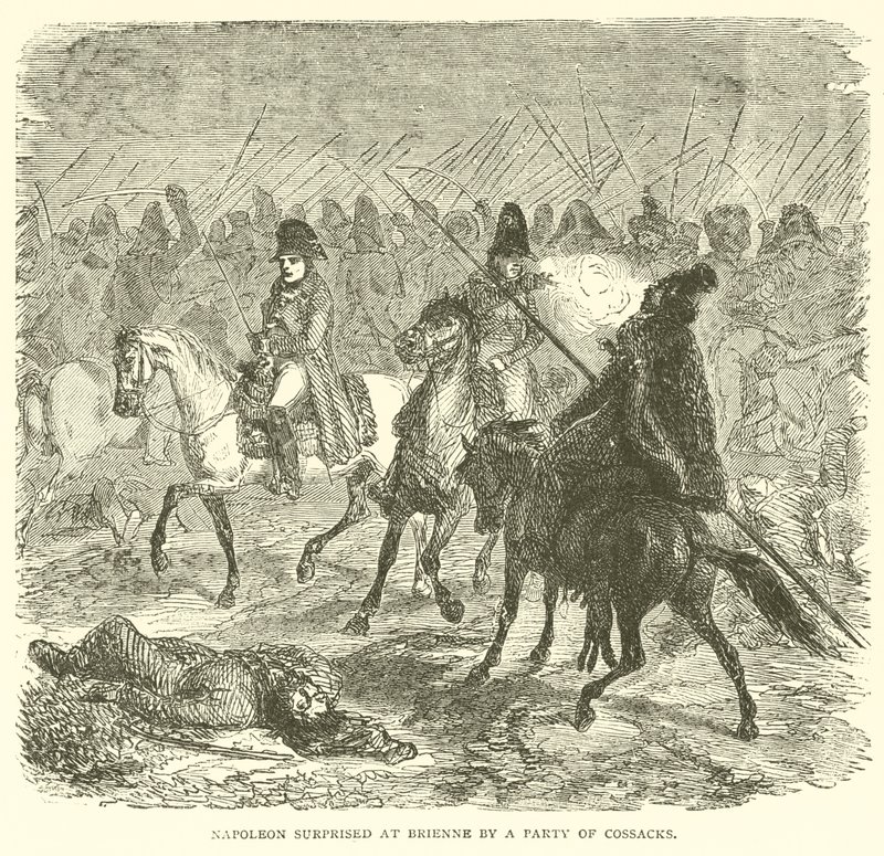 Napoleone sorpreso a Brienne da un gruppo di cosacchi (incisione) da French School