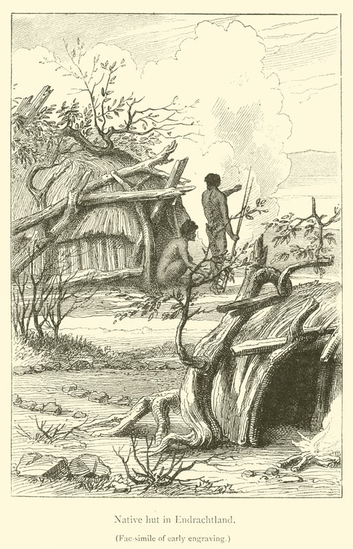 Capanna nativa in Endrachtland (incisione) da French School