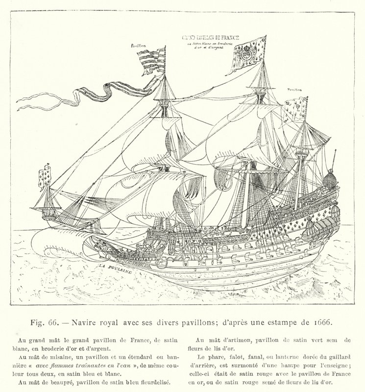 Nave reale con i suoi vari stendardi; secondo una stampa del 1666 da French School
