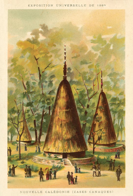 Nuova Caledonia (capanne Kanak), Esposizione Universale 1889, Parigi da French School