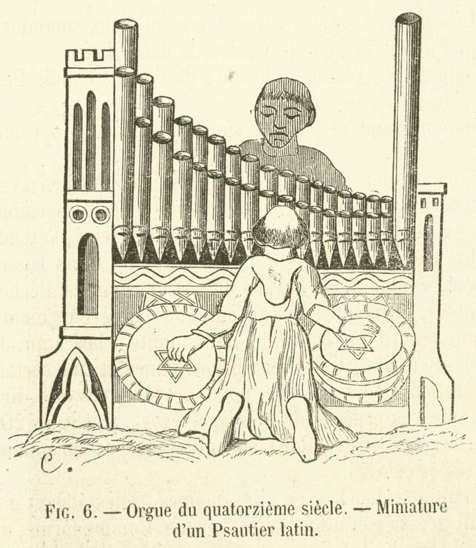 Organo del quattordicesimo secolo, Miniatura di un Salterio latino da French School