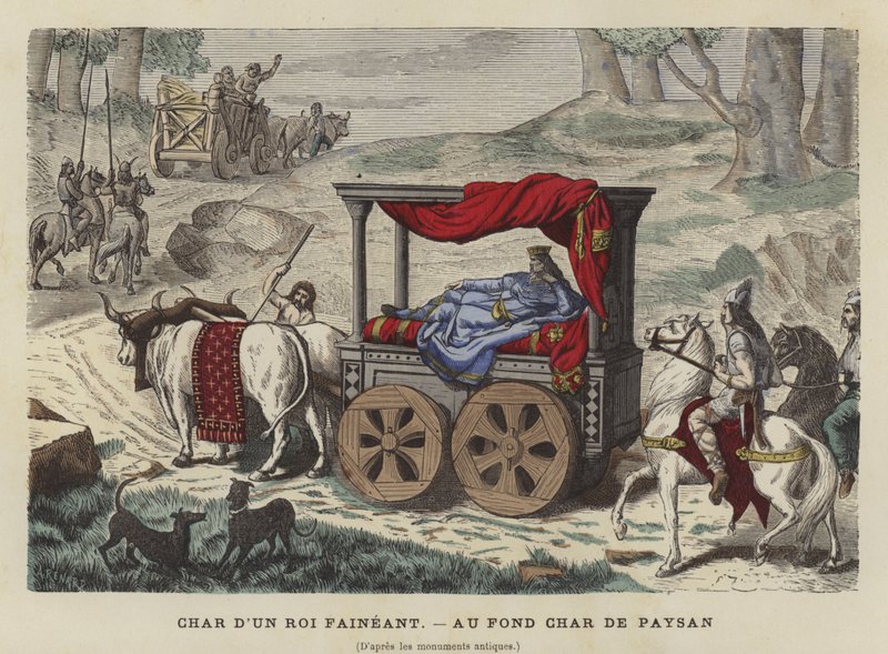 Carro di buoi che trasporta un re sdraiato da French School