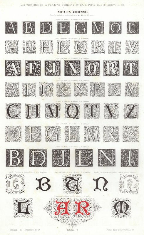 Pagina da Vignettes Typographiques (incisione) da French School