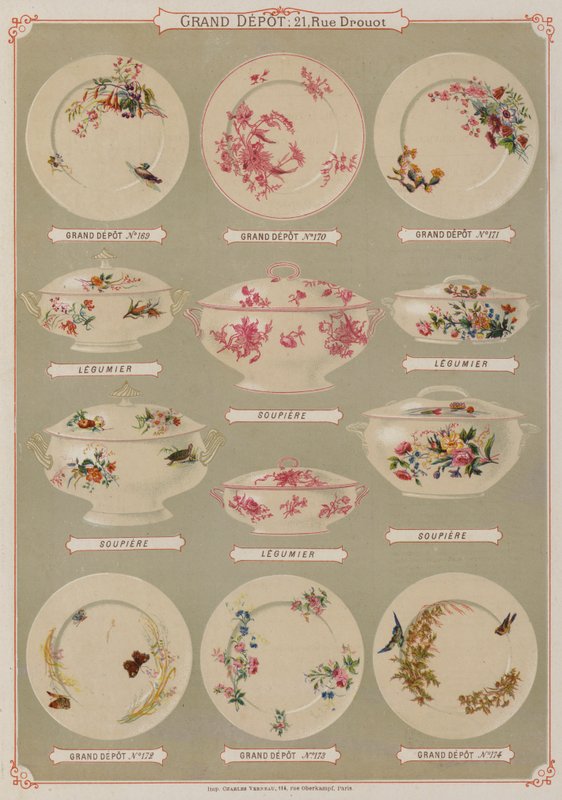 Pagina dal catalogo del Grand Depot de Porcelaines, Faiences et Verreries da French School