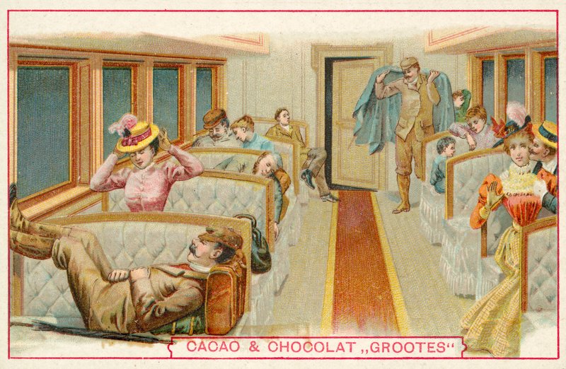Passeggeri in un vagone ferroviario da French School
