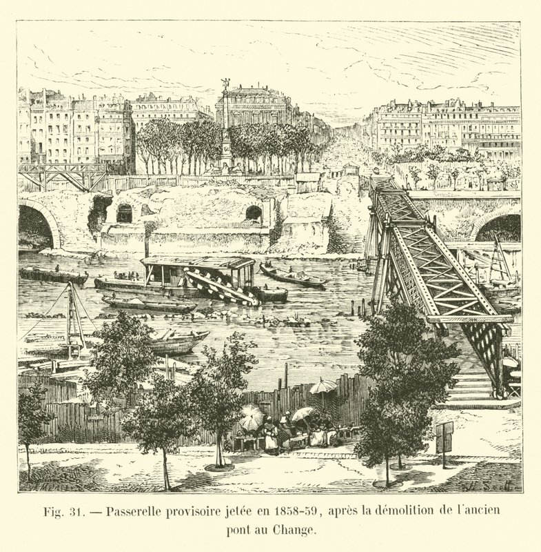 Passerella provvisoria gettata nel 1858-59, dopo la demolizione dell