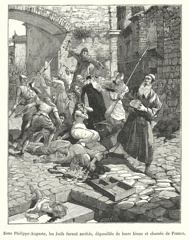 Persecuzione degli ebrei francesi durante il regno di re Filippo Augusto, fine XII secolo (incisione) da French School