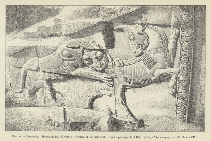 Persepoli, Sala ipostila di Serse, Combattimento di leone con toro da French School