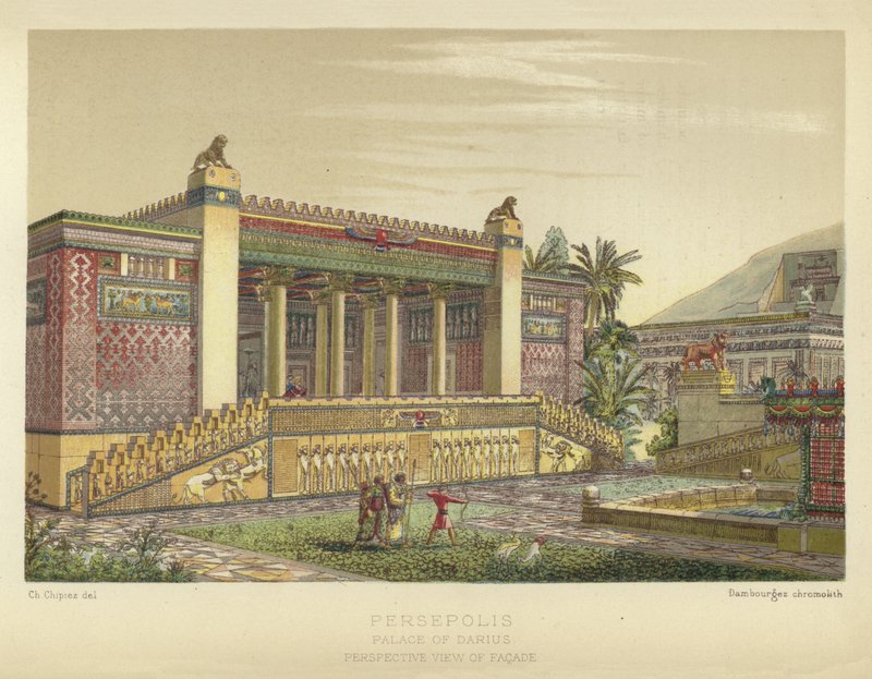 Persepoli, Palazzo di Dario, vista prospettica della facciata da French School