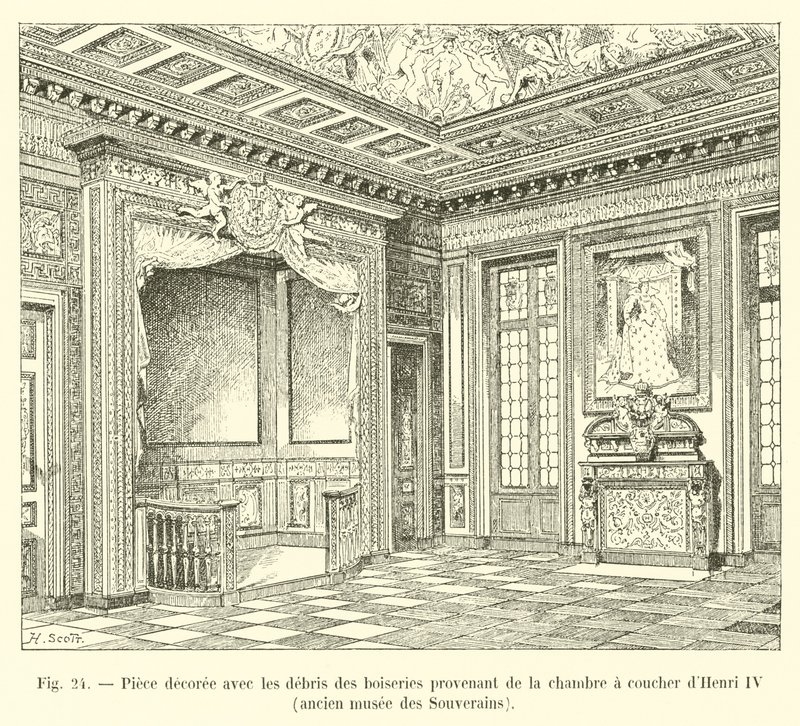 Stanza decorata con i resti delle boiserie provenienti dalla camera da letto di Enrico IV, antico museo dei Sovrani da French School