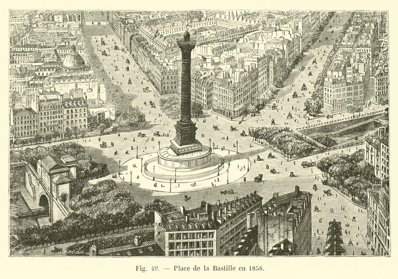 Piazza della Bastiglia nel 1858 da French School
