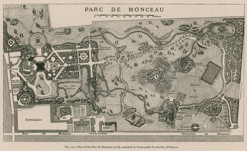 Piano del Parc de Monceau (1718), eseguito da Carmontelle per il Duca d