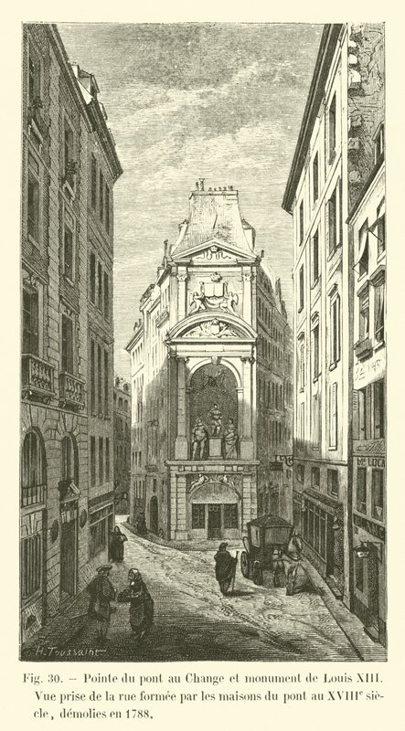 Punta del ponte au Change e monumento di Luigi XIII da French School