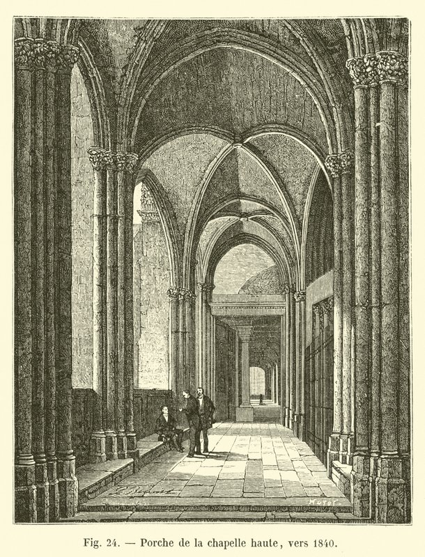 Portico della cappella alta, verso il 1840 da French School