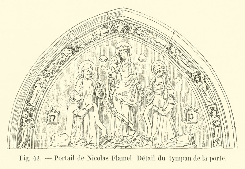 Portale di Nicolas Flamel, Dettaglio del timpano della porta da French School