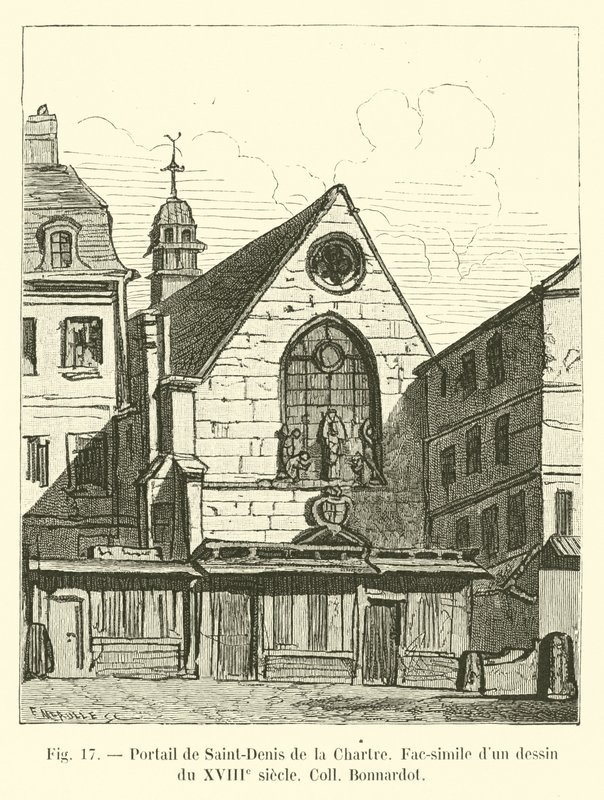 Portale di Saint-Denis de la Chartre, fac-simile di un disegno del XVIII secolo, collezione Bonnardot da French School