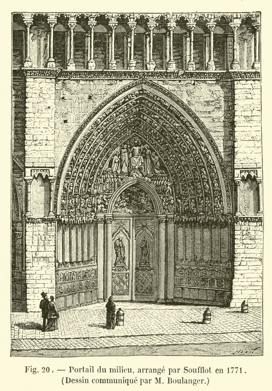 Portale centrale, sistemato da Soufflot nel 1771, Disegno comunicato da M Boulanger da French School
