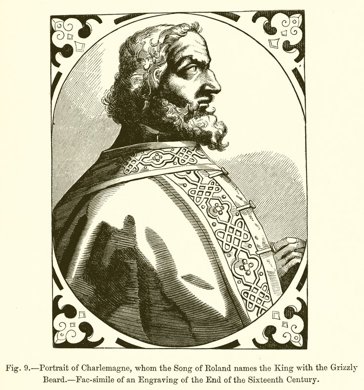Ritratto di Carlo Magno, che la Canzone di Rolando chiama il re dalla barba grigia da French School