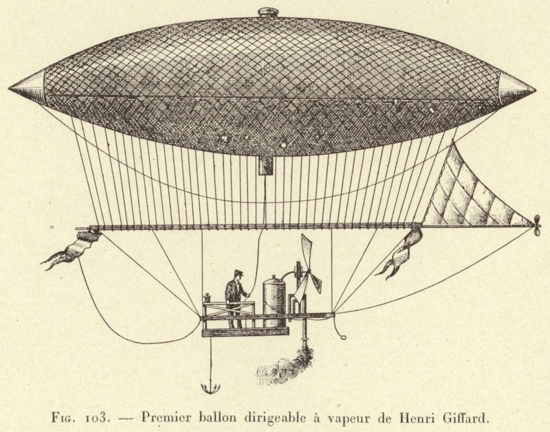 Primo dirigibile a vapore di Henri Giffard da French School