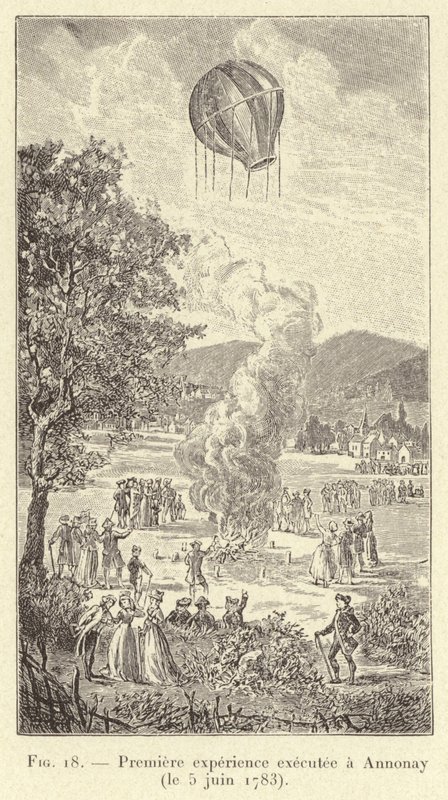 Prima esperienza eseguita a Annonay (il 5 giugno 1783) (incisione) da French School
