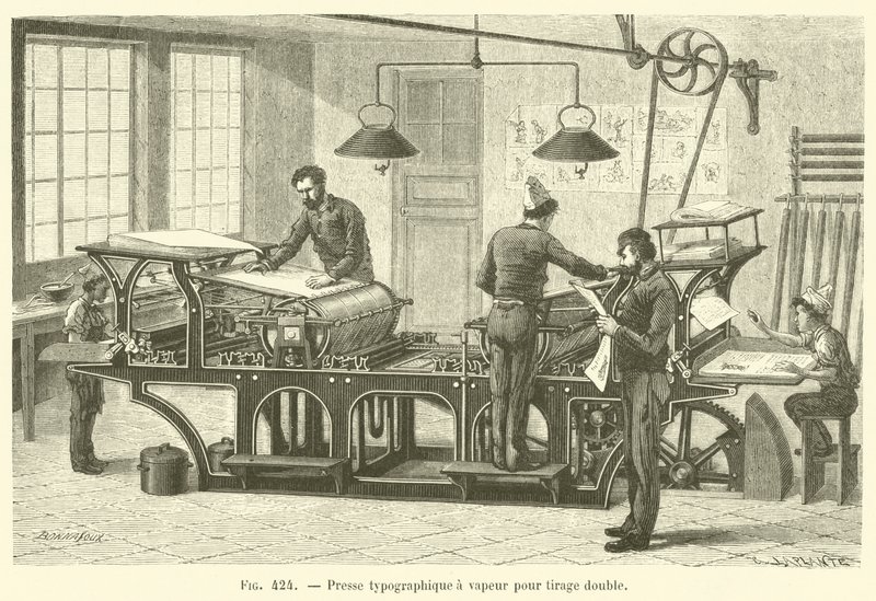 Presse typographique a vapeur pour tirage double (incisione) da French School