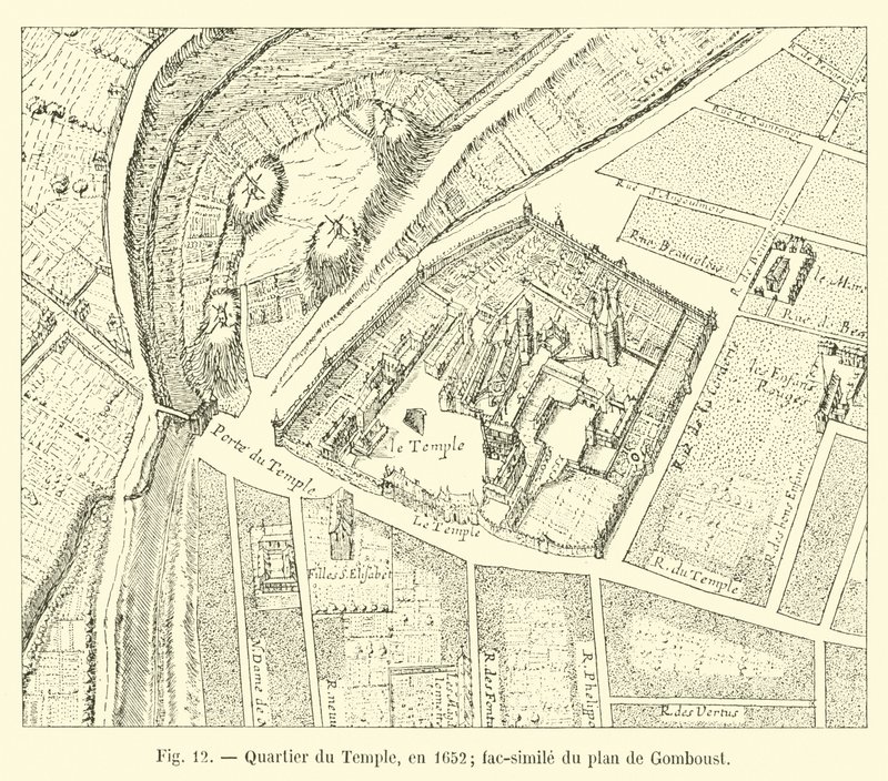 Quartiere del Tempio, nel 1652; fac-simile del piano di Gomboust da French School