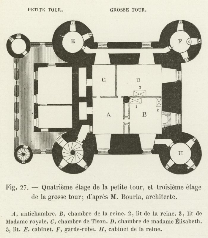 Quarto piano della piccola torre e terzo piano della grande torre; da M. Bourla, architetto da French School