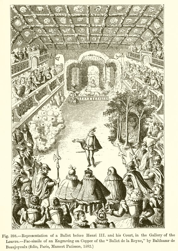 Rappresentazione di un balletto davanti a Enrico III e la sua corte, nella Galleria del Louvre da French School
