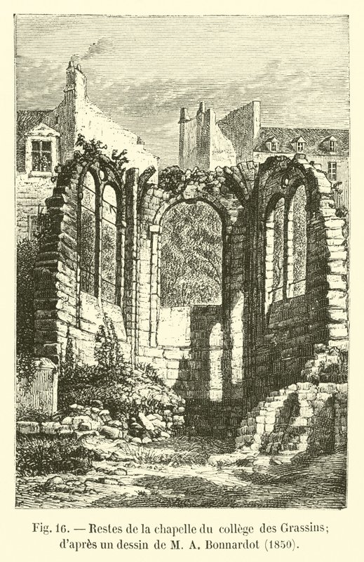 Resti della cappella del collegio dei Grassins; da un disegno di Bonnardot, 1850 da French School