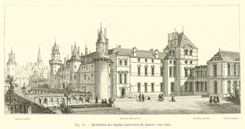 Restituzione delle facciate nord-ovest del Louvre, verso il 1610 da French School