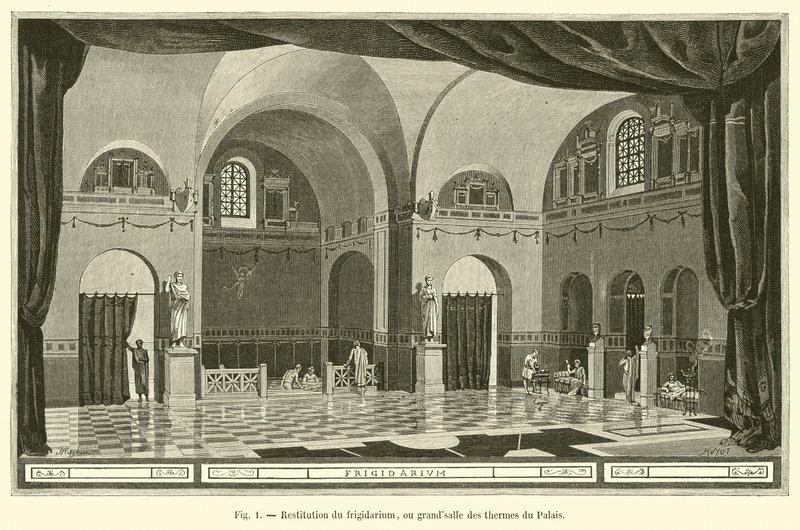 Ricostruzione del frigidarium, o grande sala delle terme del Palazzo da French School
