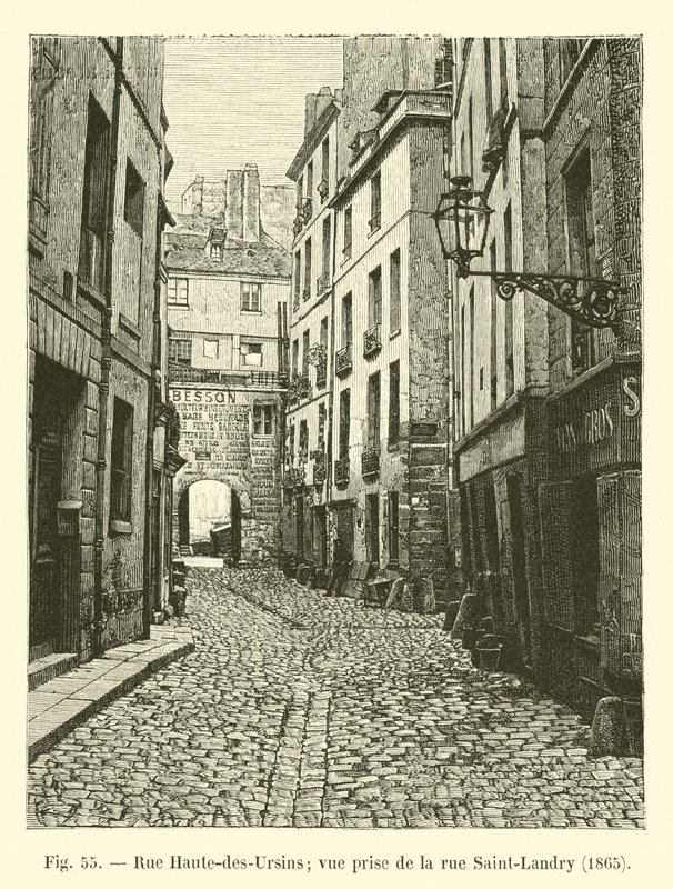 Rue Haute-des-Ursins; vista presa da rue Saint-Landry, 1865 da French School