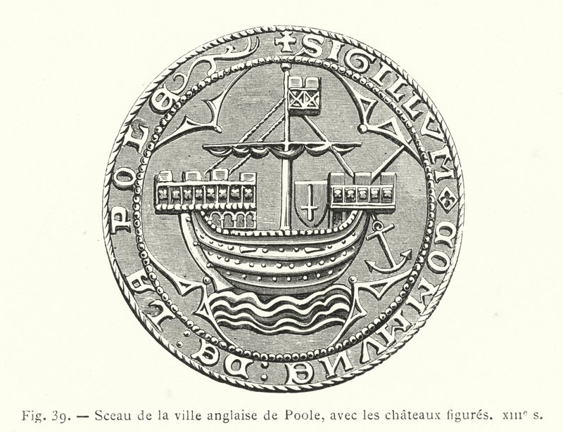 Sigillo della città inglese di Poole, con i castelli raffigurati, XIII secolo da French School