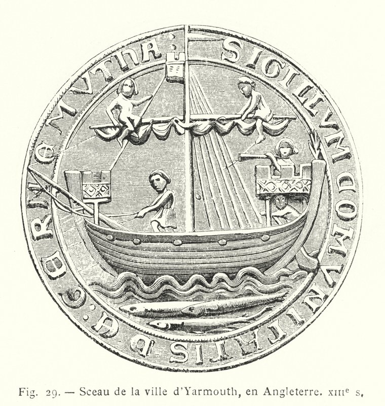 Sigillo della città di Yarmouth, in Inghilterra, XIII secolo (incisione) da French School