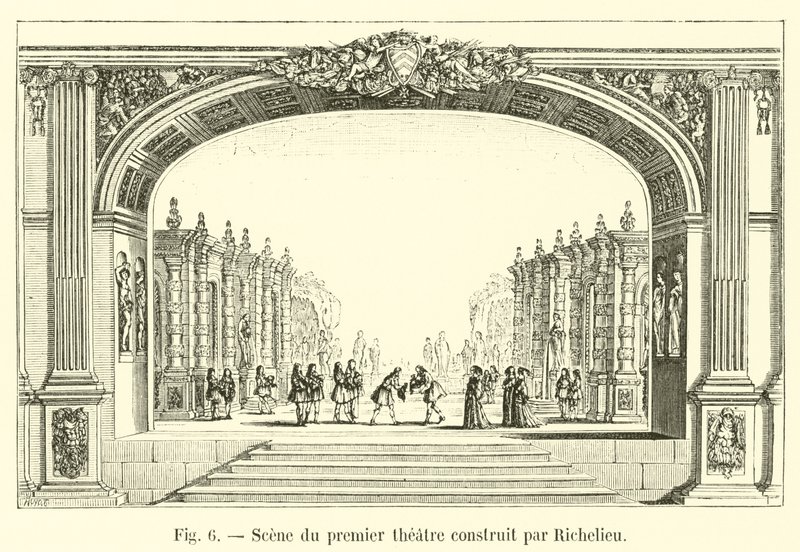 Scena del primo teatro costruito da Richelieu da French School