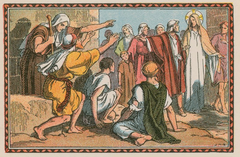 Scena dalla vita di Gesù (incisione colorata) da French School