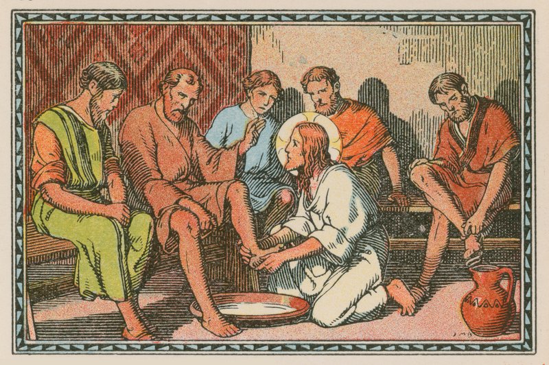 Scena dalla vita di Gesù (incisione colorata) da French School