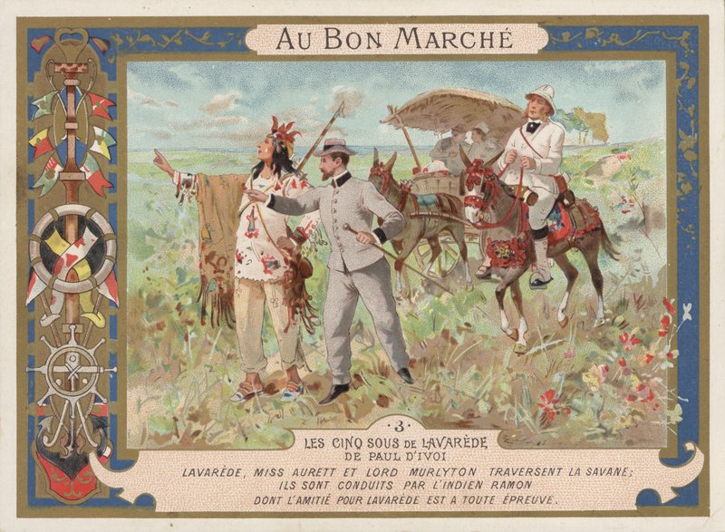 Scena dal romanzo Les Cinq Sous de Lavarede, di Paul Ivoi (cromolitografia) da French School