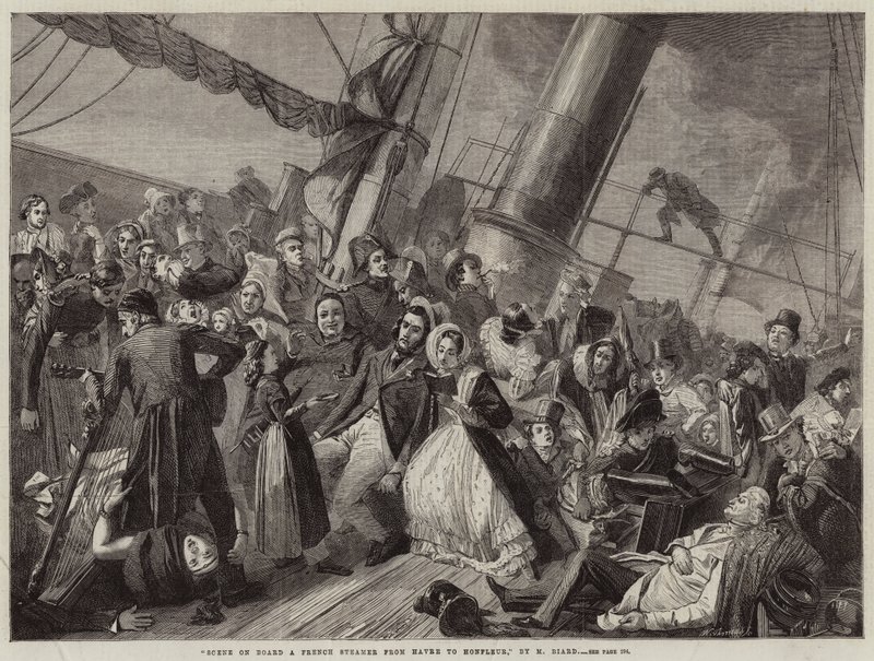 Scena a bordo di un piroscafo francese da Le Havre a Honfleur (incisione) da French School
