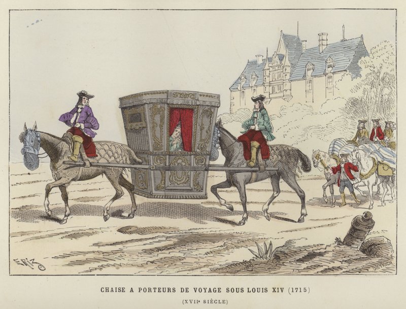 Sedia a portantina trasportata da cavalli, regno di Luigi XIV di Francia, 1715 da French School