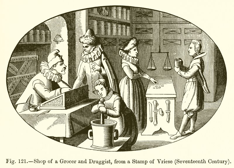 Negozio di un droghiere e farmacista da French School