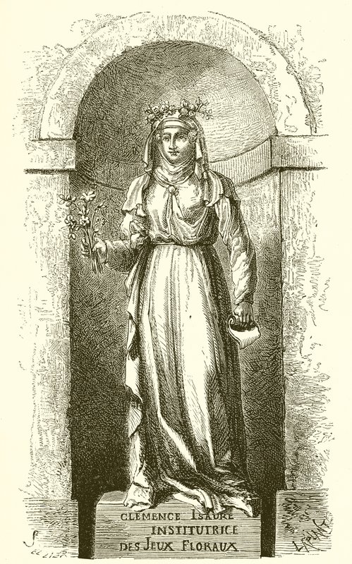 Statua di Clemence Isaure nella sala dei Jeux Floraux a Tolosa da French School