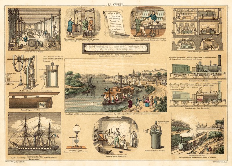 Vapore (litografia a colori) da French School