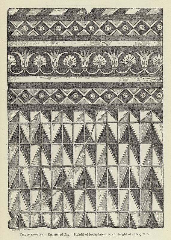 Susa, Argilla smaltata, Altezza del mattone inferiore, 20 cm; altezza del superiore, 12 cm da French School