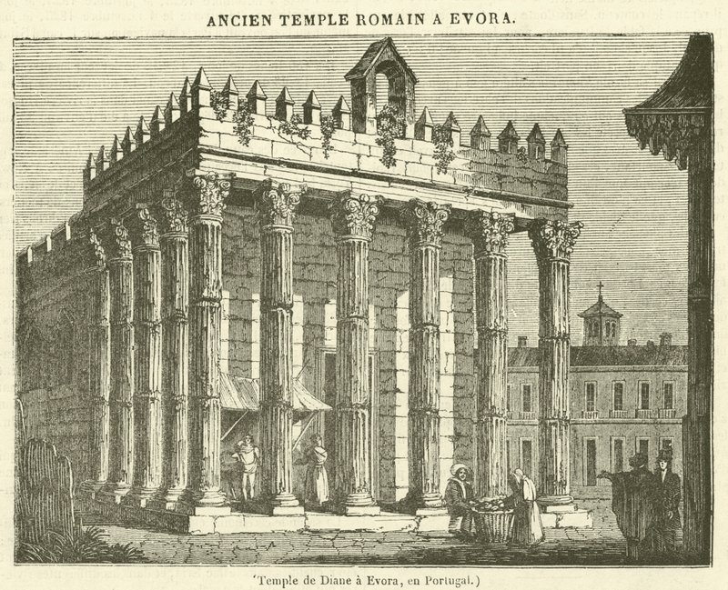 Tempio di Diana a Evora, in Portogallo (incisione) da French School