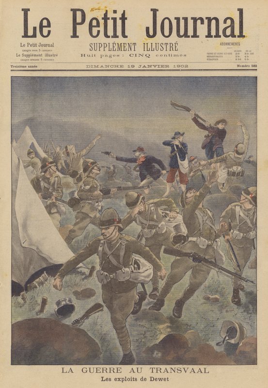 La guerra boera: le imprese di Christiaan de Wet (litografia a colori) da French School