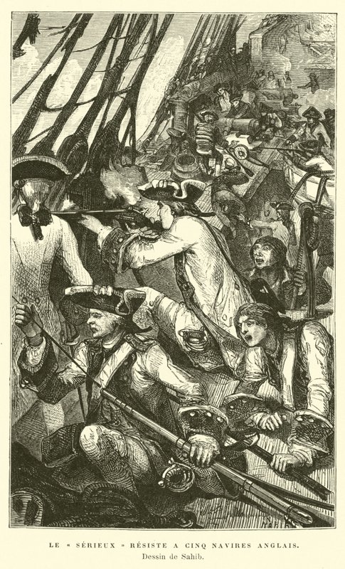 La nave da guerra francese Serieux resiste a un attacco di cinque navi britanniche da French School